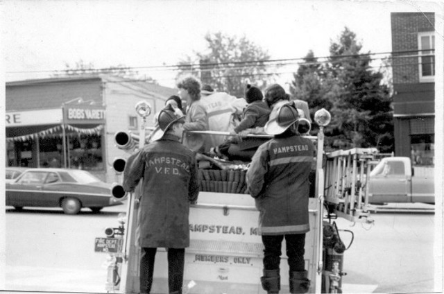 Fire truck ride October 22, 1972, Paul &quot;Junie&quot; Hoshall on the left.